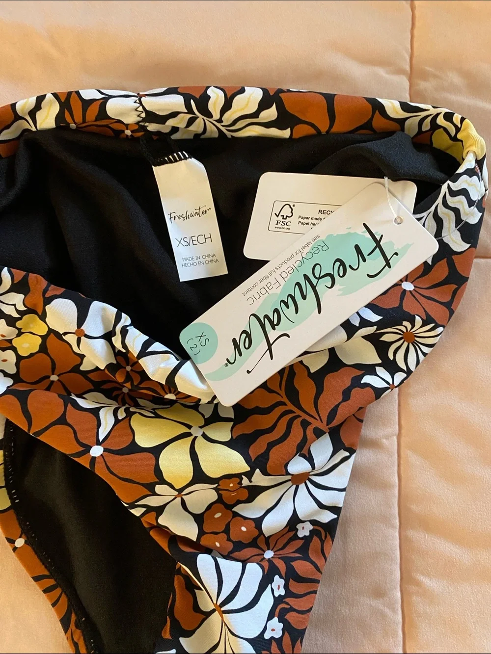 High-Waist Floral Bikini Bottoms in Brown & White
